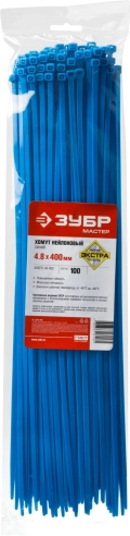 Профессионал ЗУБР КС-С1, 4.8 x 400 мм, нейлон РА66, 100 шт, синие, кабельные стяжки