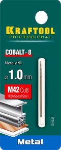 Сверло по металлу KRAFTOOL COBALT-8, 1.0 х 40 мм, сталь М42, HSS-Co(8%)