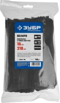 Профессионал ЗУБР ВЕЛЬКРО, 16 x 210 мм, нейлон РА66, 100 шт, черные, кабельные стяжки-липучки