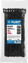 Профессионал ЗУБР ВЕЛЬКРО, 16 x 210 мм, нейлон РА66, 10 шт, черные, кабельные стяжки-липучки