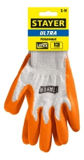 Перчатки х/б с рельефным латексным покрытием STAYER ULTRA S-M, 13 класс