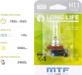 Галогенная лампа MTF Light Long Life +30% H11 55W (в блистере) 12V 2900K  - страна-производитель - Корея, увеличенная длина луча,  яркость - 1550 Lm, цветовая температура - 2900K, долгий срок службы, соответствие международным и европейским стандартам