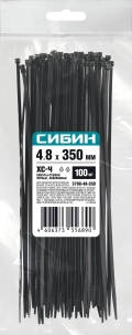 Хомуты-стяжки СИБИН ХС-Ч, 4.8 x 350 мм, нейлон РА66, 100 шт, черные
