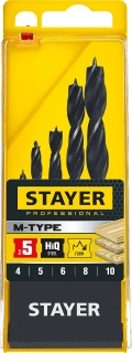 Набор сверл спиральных по дереву STAYER M-type, 5 шт: 4-5-6-8-10 мм