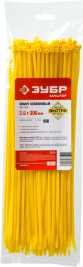 Профессионал ЗУБР КС-Ж1, 3.6 x 300 мм, нейлон РА66, 100 шт, желтые, кабельные стяжки