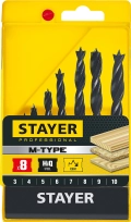 Набор спиральных сверл по дереву STAYER M-type, 8 шт: 3-4-5-6-7-8-9-10 мм
