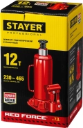 Professional STAYER RED FORCE, 12 т, 230 - 465 мм, бутылочный гидравлический домкрат