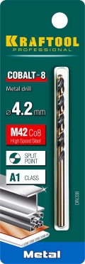 Сверло по металлу KRAFTOOL COBALT-8, 4.2 х 75 мм, сталь М42, HSS-Co(8%)