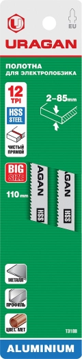 Полотна для лобзика URAGAN T318B, T-хвост., по металлу, HSS, шаг 1.8 мм, 106 мм, 2 шт