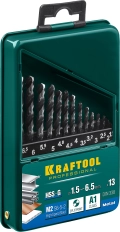 Набор сверл по металлу KRAFTOOL HSS-G, 13 шт, (1.5-6.5 мм), сталь P6M5