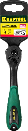 Трещотка для торцовых головок KRAFTOOL 1/4″, 72 зубца, пластиковое покрытие