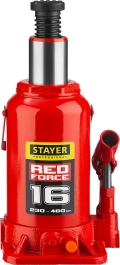 Бутылочный гидравлический домкрат Professional STAYER RED FORCE 16 т 230 - 460 мм