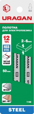 Полотна для лобзика URAGAN T118B, T-хвост., по металлу, HSS, шаг 2 мм, 50 мм, 2 шт