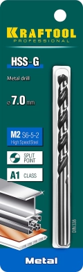 Сверло по металлу KRAFTOOL HSS-G, 7.0 х 109 мм, сталь P6M5