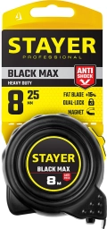 Professional STAYER BlackMax, 8 м х 25 мм, рулетка с двумя фиксаторами