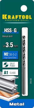 Сверло по металлу KRAFTOOL HSS-G, 3.5 х 70 мм, сталь P6M5