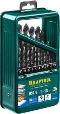 Набор сверл по металлу KRAFTOOL HSS-G, 25 шт, (1-13 мм), сталь P6M5